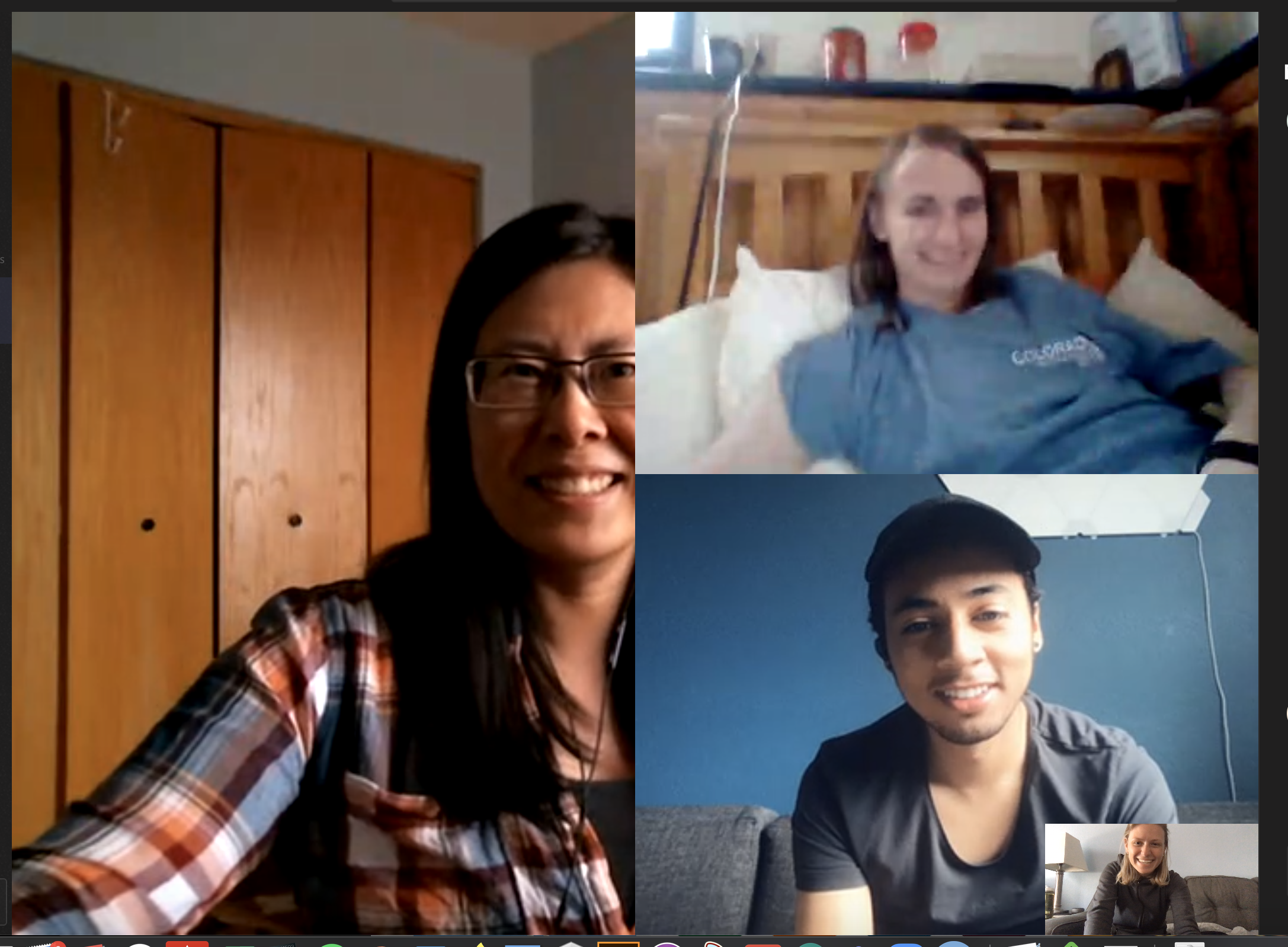 Stasevich "lab lunch" with Dr. Ning Zhao (left), Hunter Ogg (top), Gabe Galindo (middle), and Charlotte Cialek (bottom)