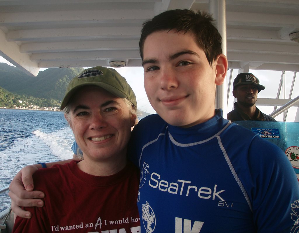 Jil Tardiff diving with her son Ben in Jamaica.