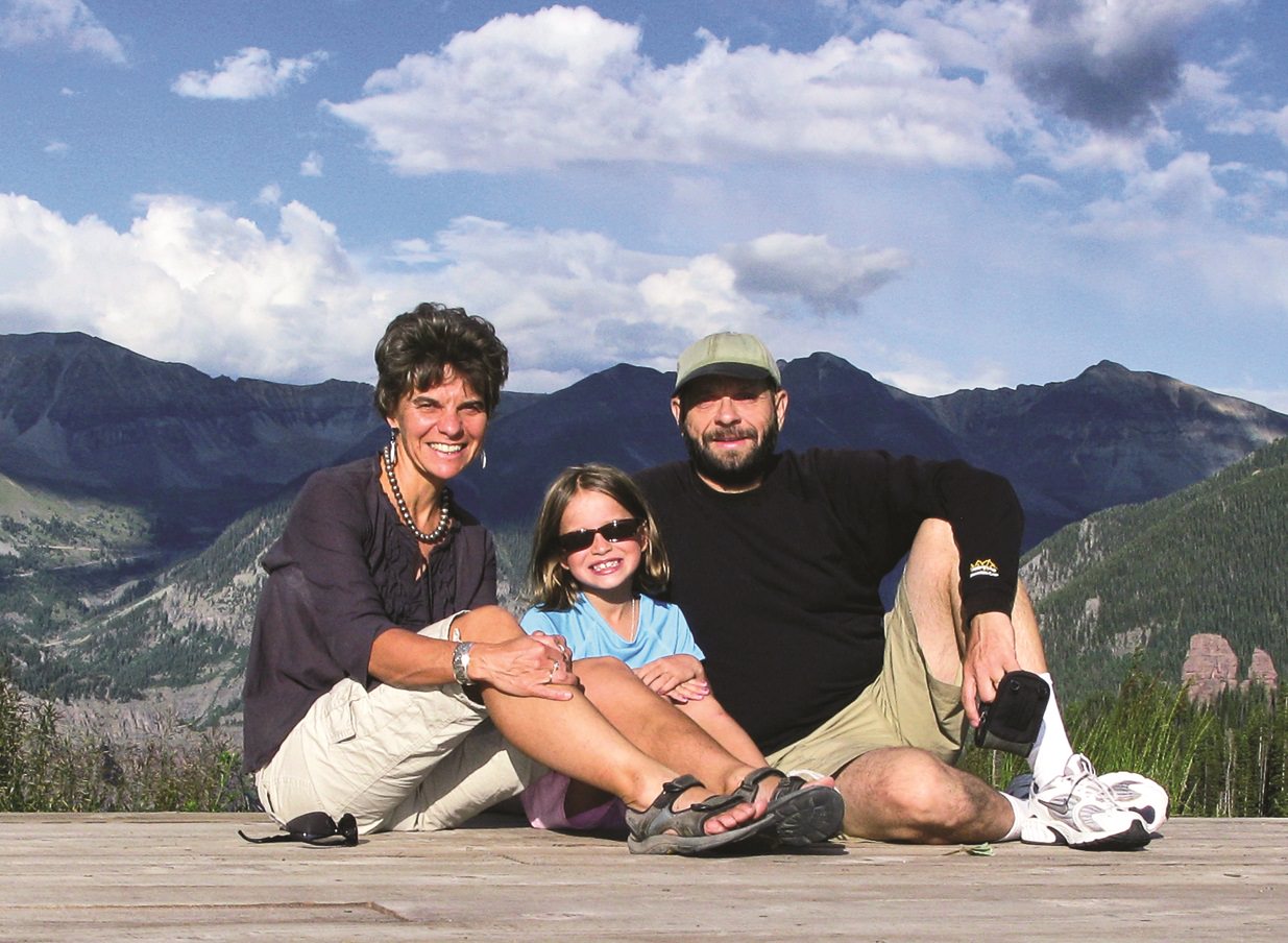 Hiking in Telluride, Colorado, with husband Matt and daughter Maya.