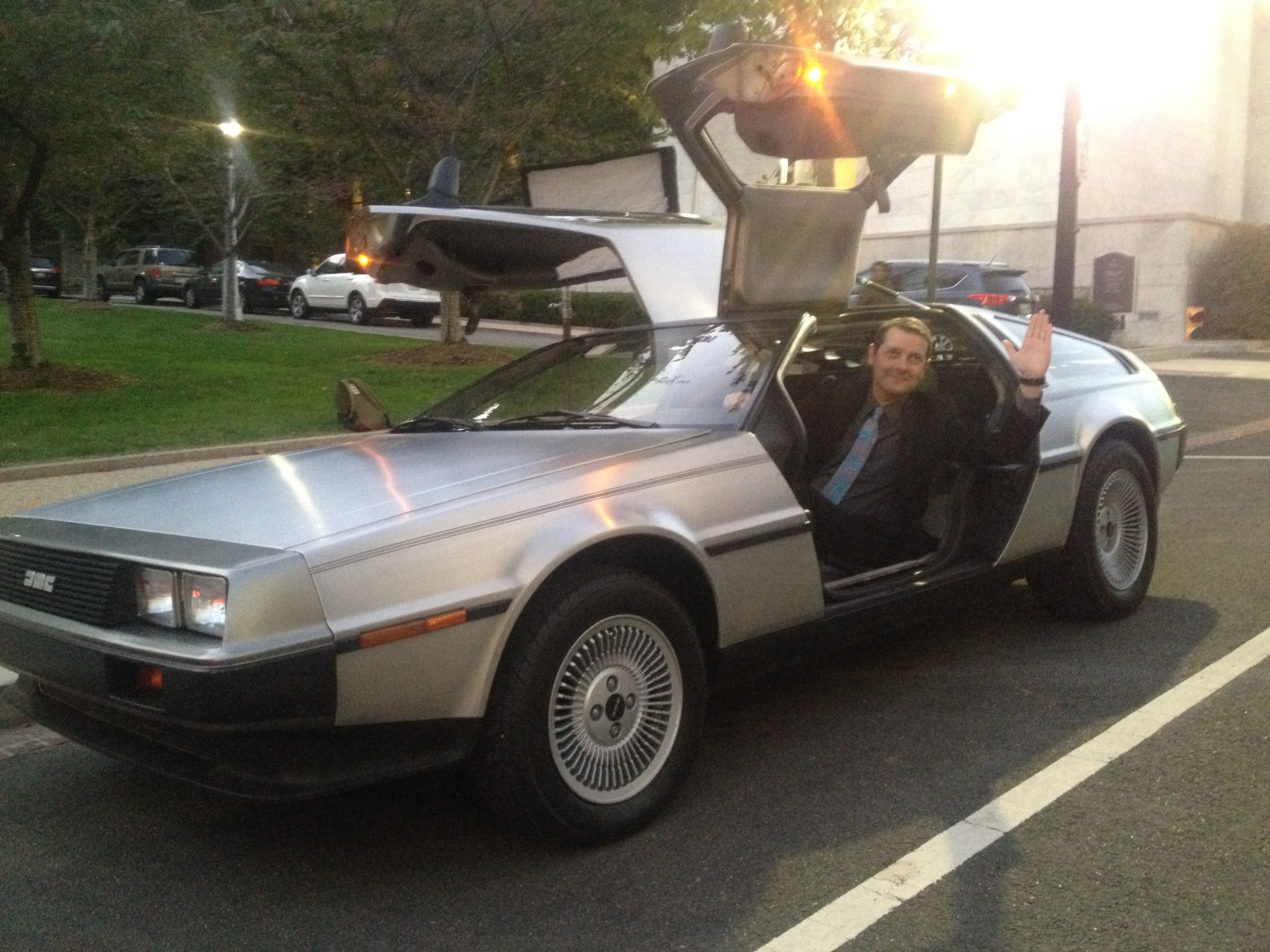 Wadkins in a DeLorean from theBack to the Futuremovie, at a Motion Picture Association of America reception on Capitol Hill.