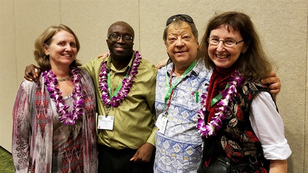 Speakers of SACNAS scientific session on “Exploring Biological Systems with Big Magnets, Radio Waves and Lasers”. From left to right: Ann McDermott, Kwaku Dayie, David Jameson and Silvia Cavagnero.